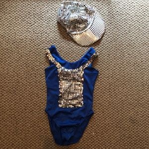Blue Silver Leotard Sequins with Hat